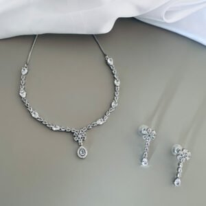 White Teardrop American Diamond Imitation Jewellery Set in Silver Finish