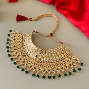 Royal Green Polki Bridal Jewellery Set in Gold Finish