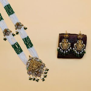 Gold Plated Temple Style Lord Ganesh Imitation Necklace Set with Earrings