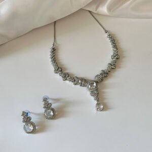 Silver Plated Teardrop American Diamond Imitation Necklace and Earrings Set