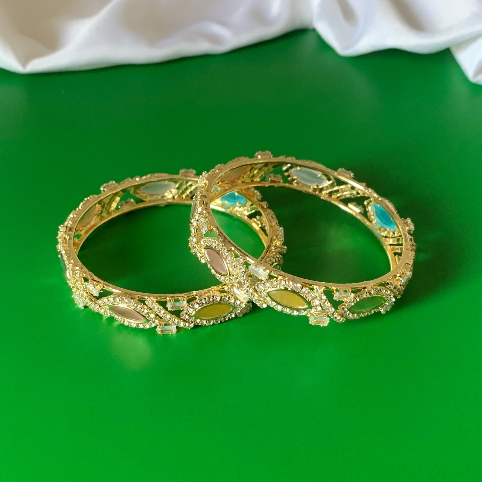 Gold Plated Imitation AD Pastel Multicolor Bangle Set - Image 2