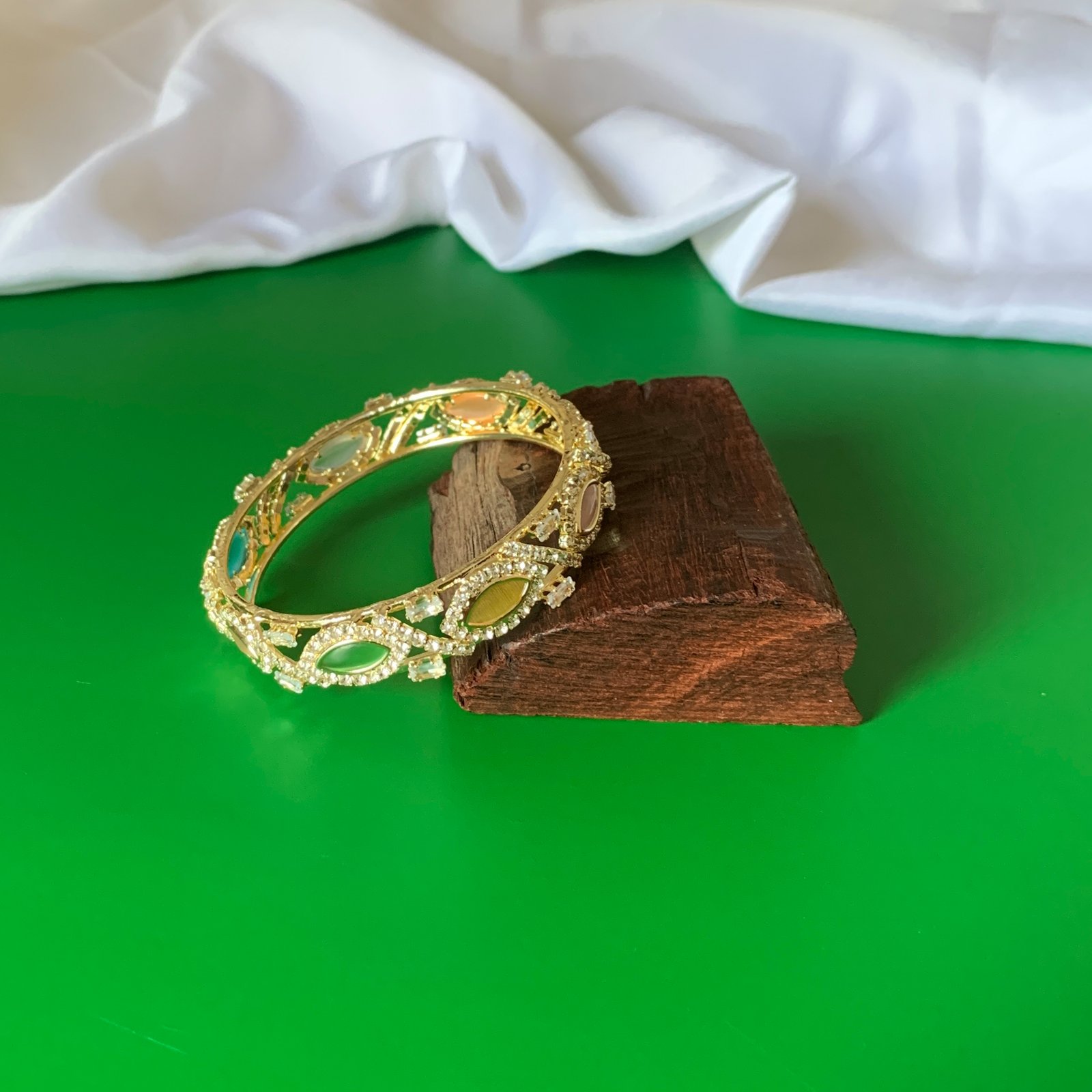 Gold Plated Imitation AD Pastel Multicolor Bangle Set - Image 3