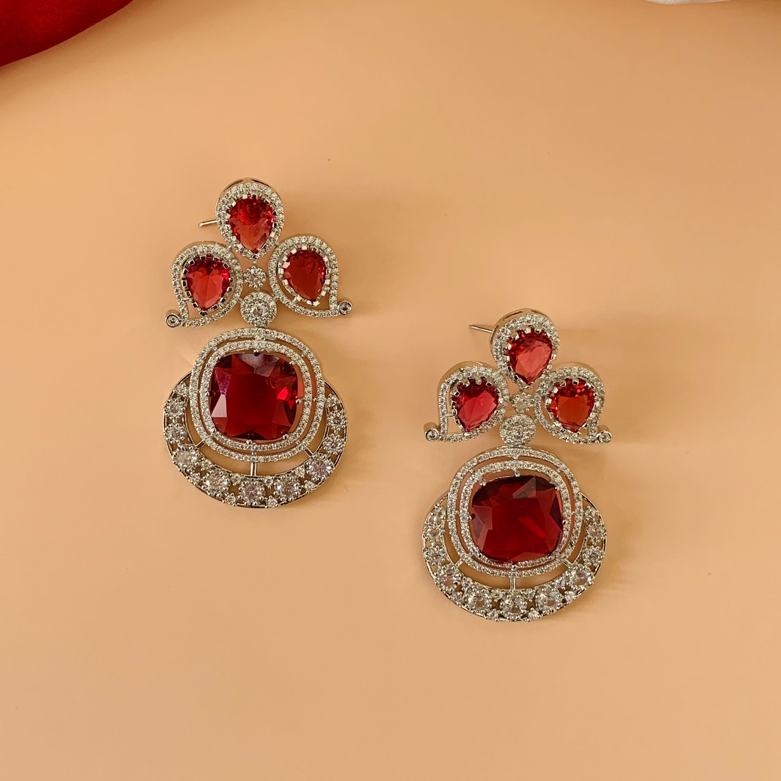 Silver Plated Pink–White American Diamond Imitation Necklace Earrings Set - Image 3