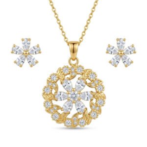 Floral Pendant with Chain and Earrings Set for Women & Girls