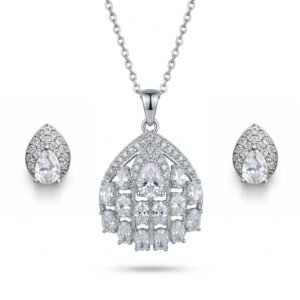 Teardrop Pendant Set for Women & Girls with Chain and Earrings