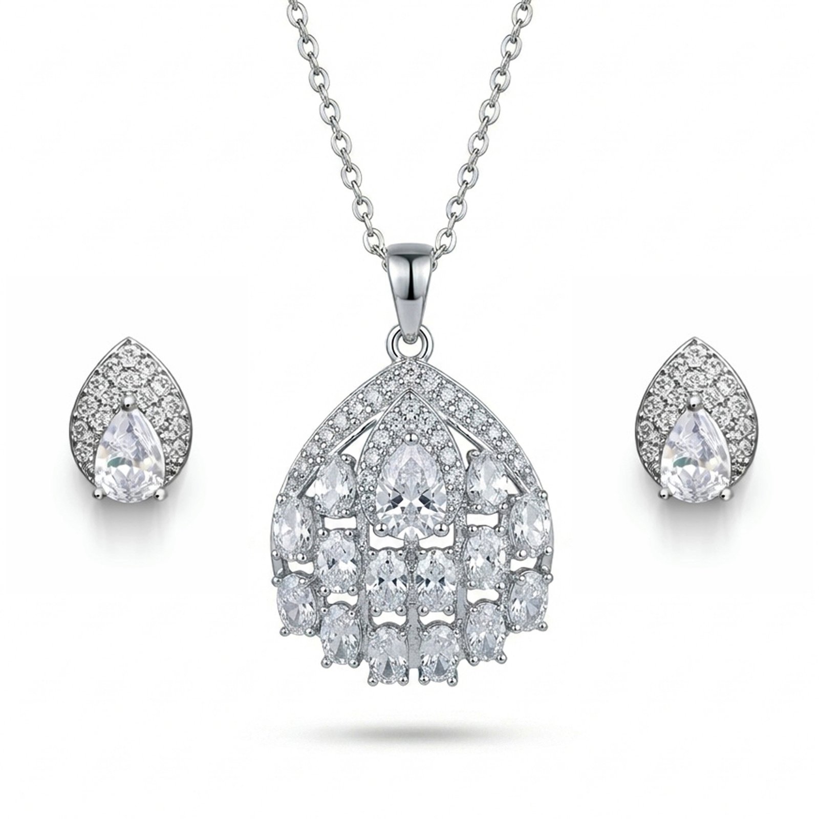 Teardrop Pendant Set for Women & Girls with Chain and Earrings