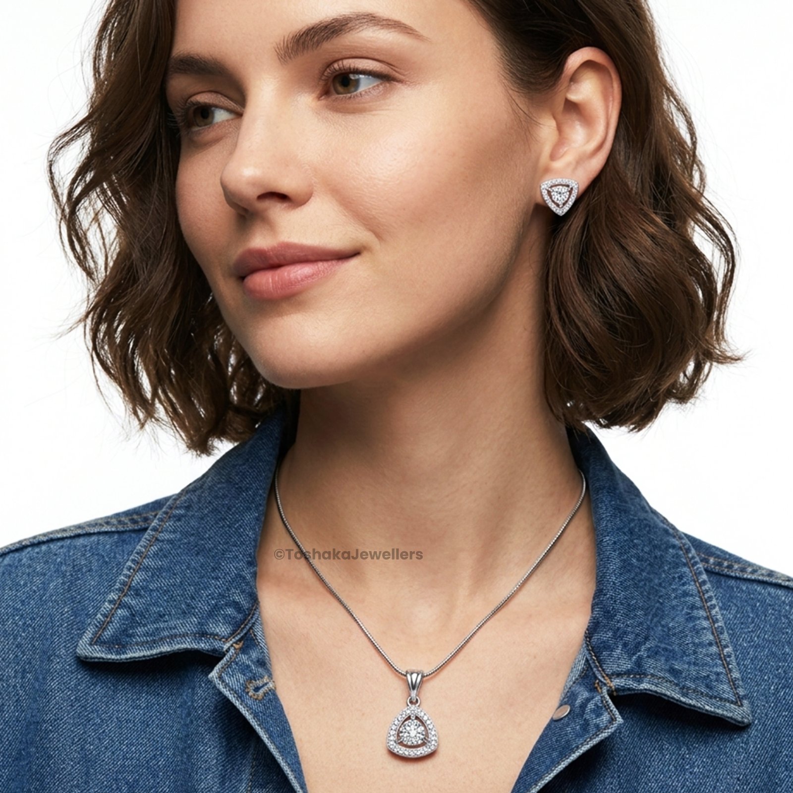 Trillion Pendant Set for Women & Girls with Chain and Earrings - Image 2