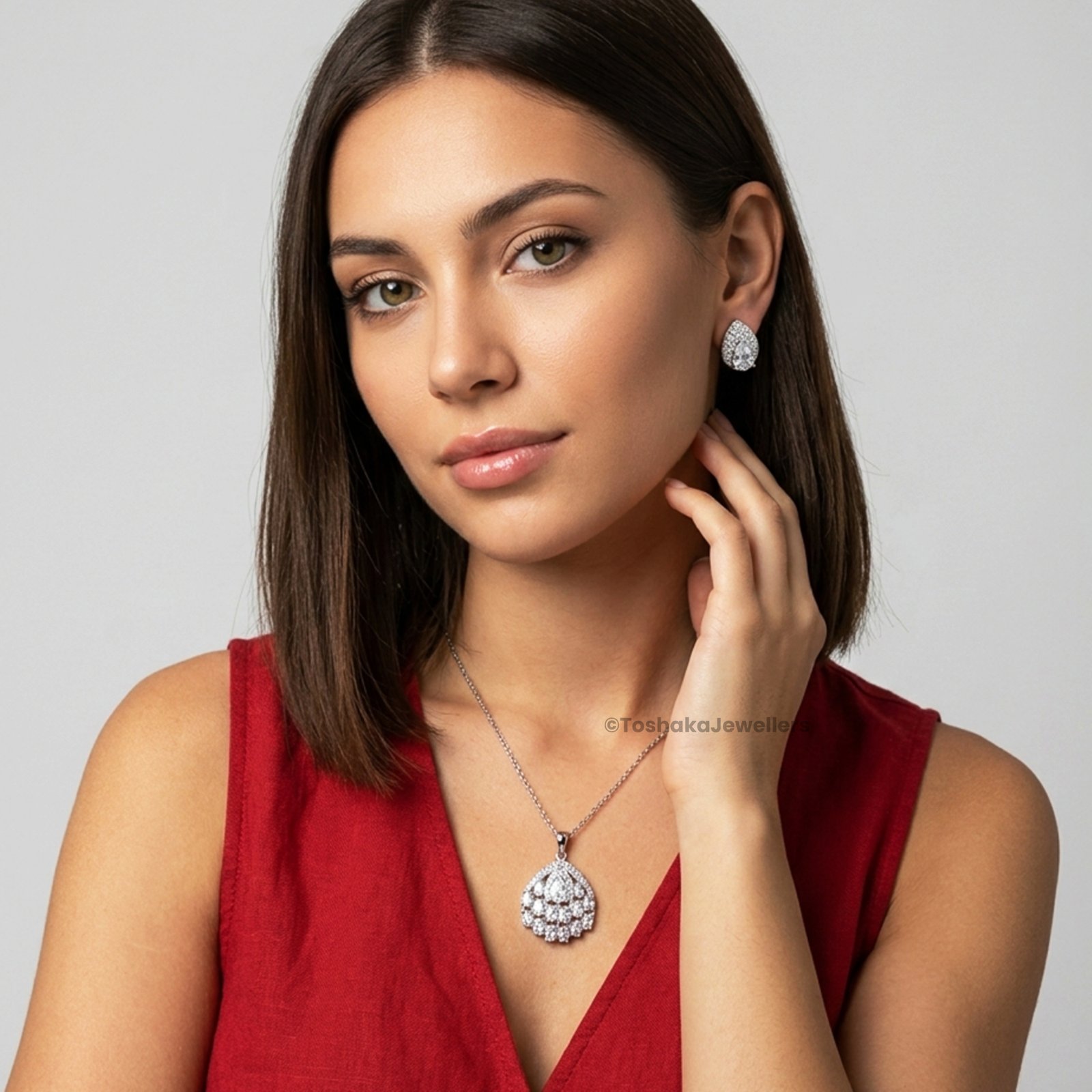 Teardrop Pendant Set for Women & Girls with Chain and Earrings - Image 2