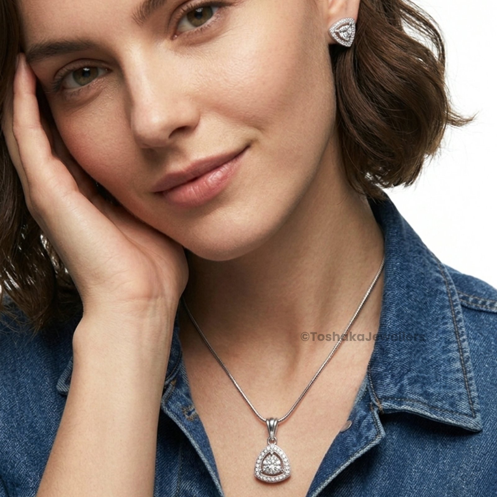 Trillion Pendant Set for Women & Girls with Chain and Earrings - Image 3