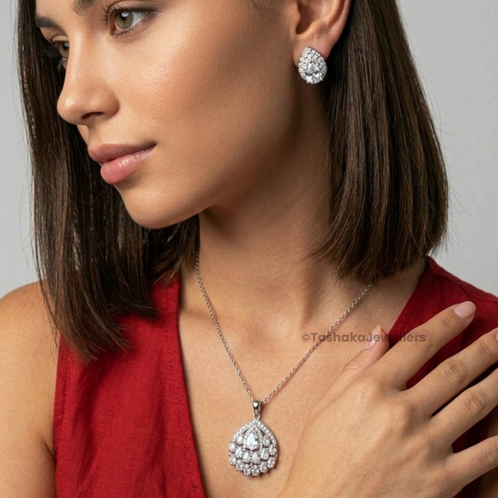 Teardrop Pendant Set for Women & Girls with Chain and Earrings - Image 3