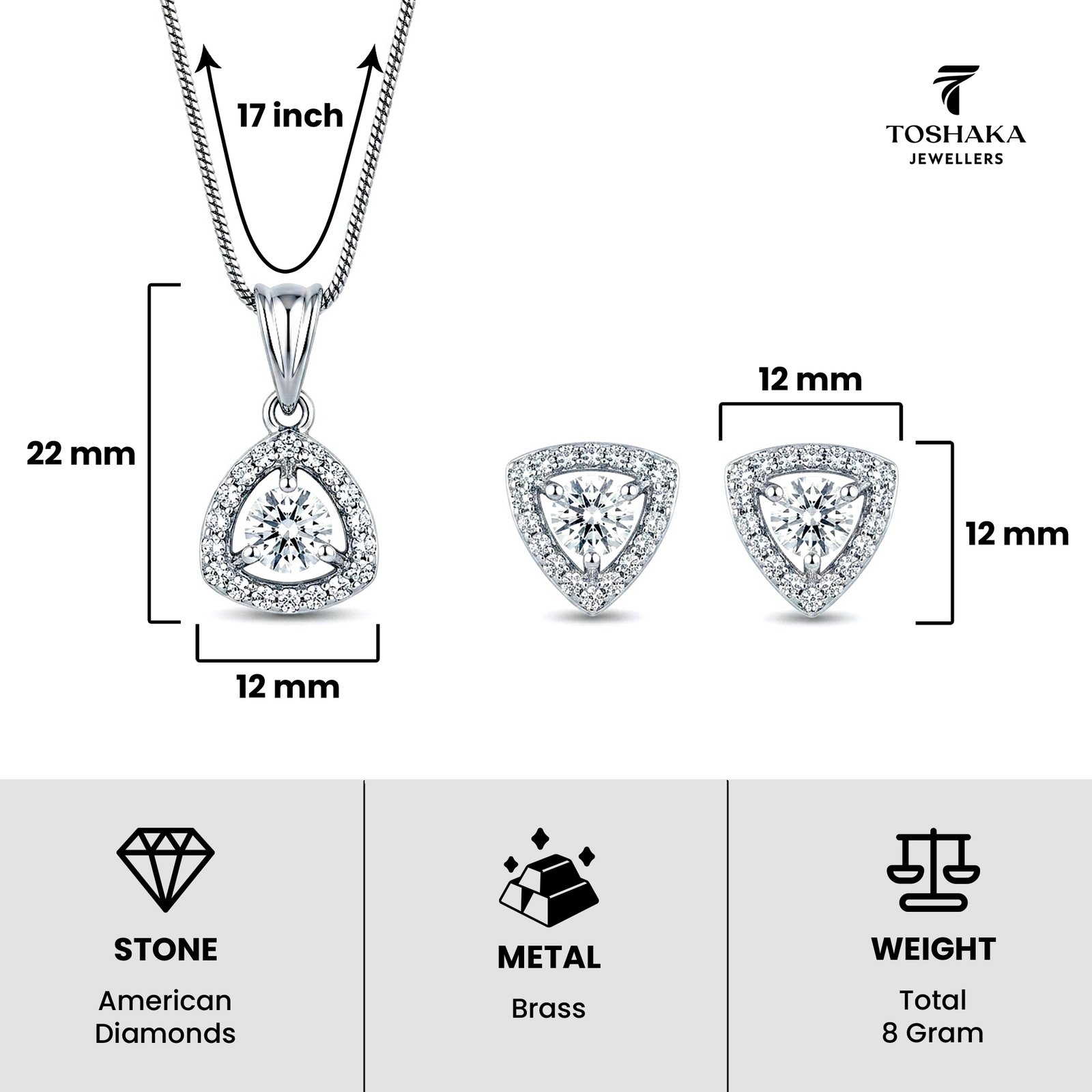 Trillion Pendant Set for Women & Girls with Chain and Earrings - Image 5
