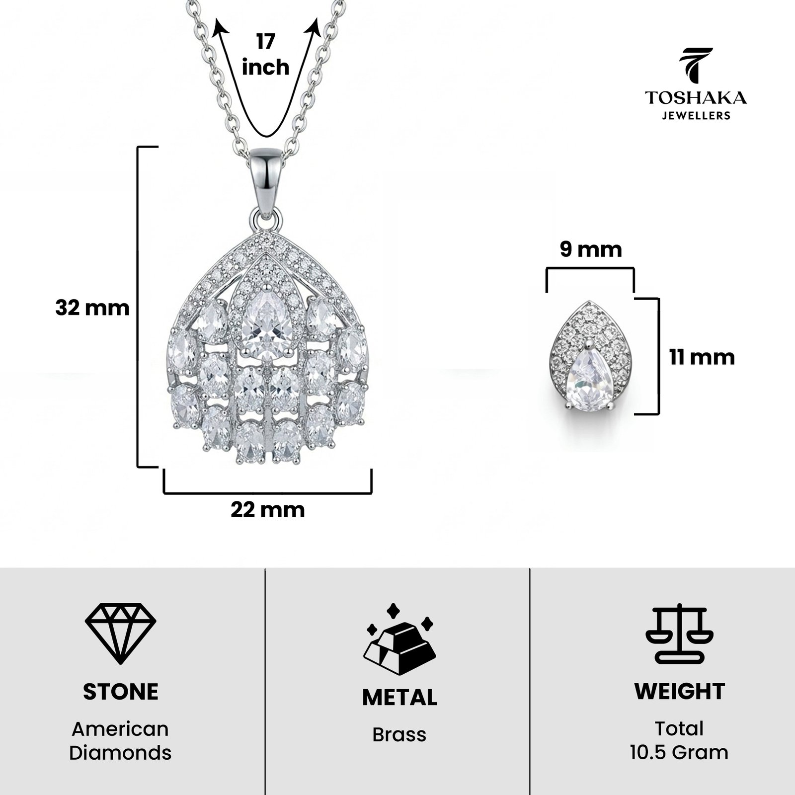Teardrop Pendant Set for Women & Girls with Chain and Earrings - Image 5